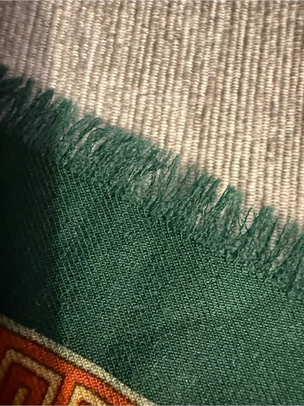 Vintage ETRO Italy Wool Silk Scarf stole Green Gold Baroque Greek Key 54Lx16W